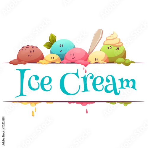 Ice cream banner with color drops. Vector illustration.