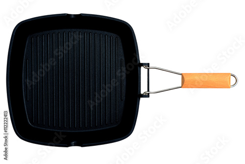 Empty grill iron pan isolated on white background