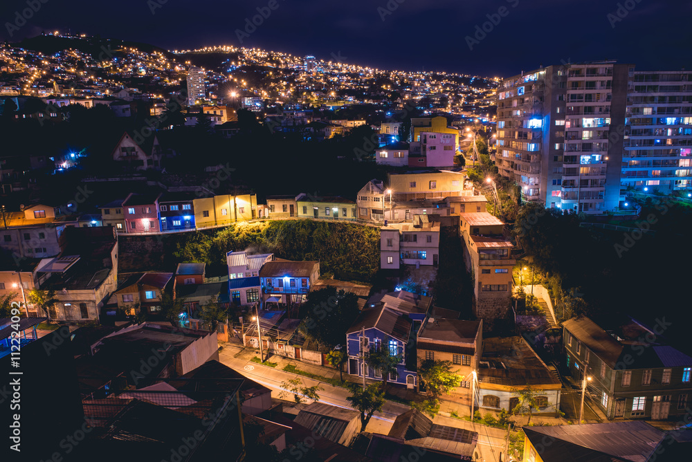Cityscape of Valparaiso at night
