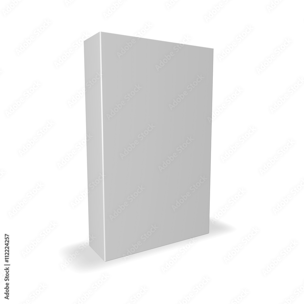 White product box with blank cover isolated on white with shadow, 3D illustration. White product box with blank cover isolated on white with shadow, 3D illustration.