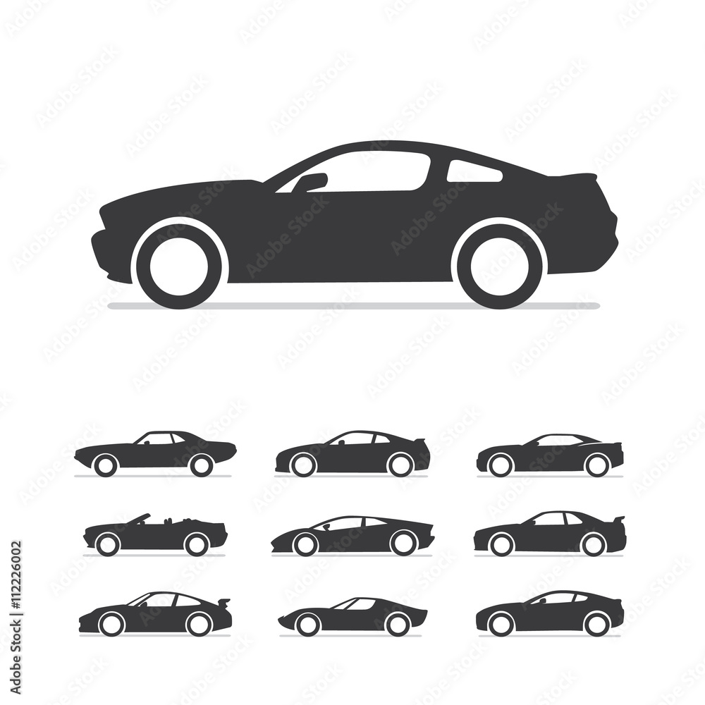 car set, Car illustration, Car silhouette