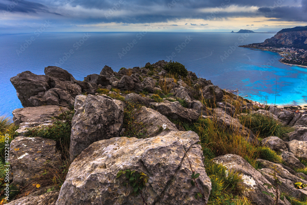 Sicilian Spring Hills Landscape at the Sea