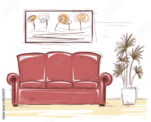 Interior image.Vector hand drawing coach