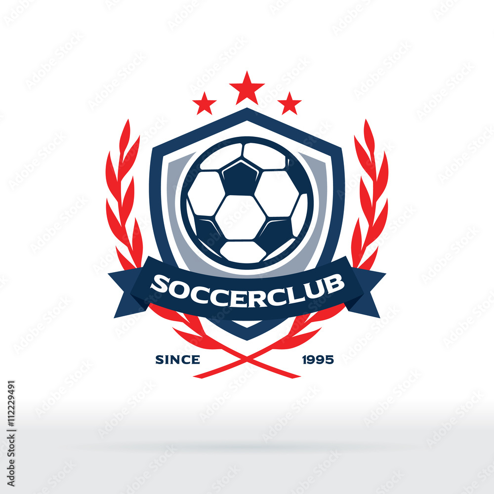 Fototapeta premium Soccer Club Logo, Football Star Badge with Wreath and Shield