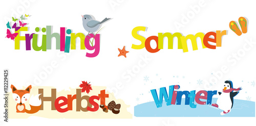 alle vier Jahreszeiten - Schriftzüge -  Frühling, Sommer, Herbst und Winter