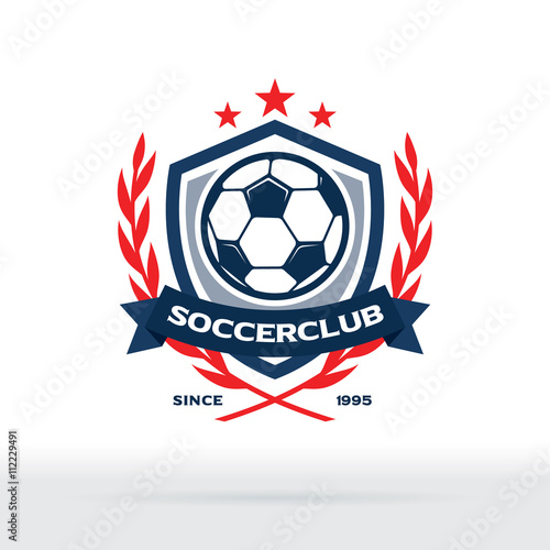 Soccer Club Logo, Football Star Badge with Wreath and Shield
