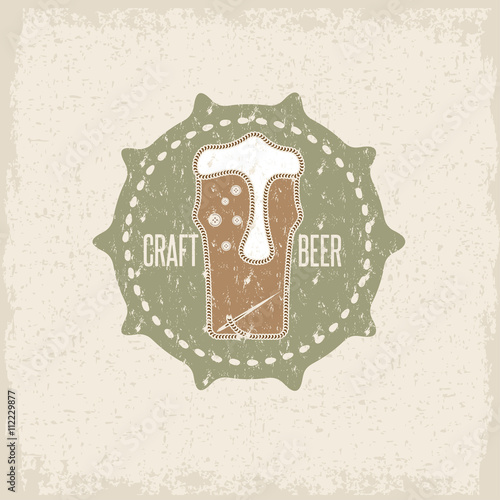 craft beer concept grunge label with needle and thread