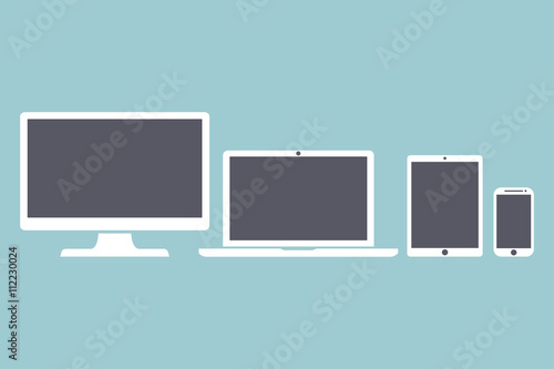 Set of display, laptop, tablet and mobile phones electronic device icons, isolated outline on a light background stylish vector illustration EPS10