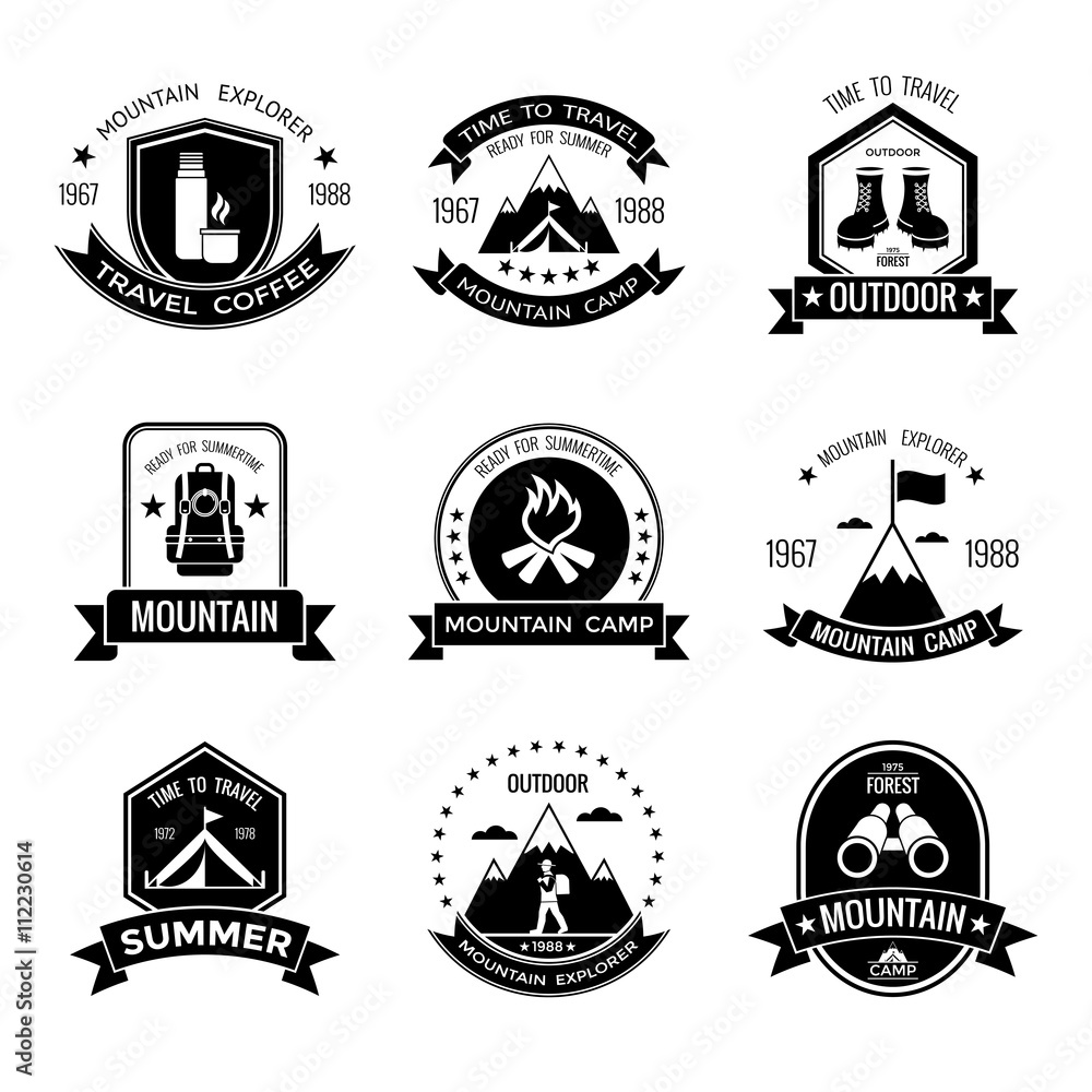 Mountain Camp Black White Emblems