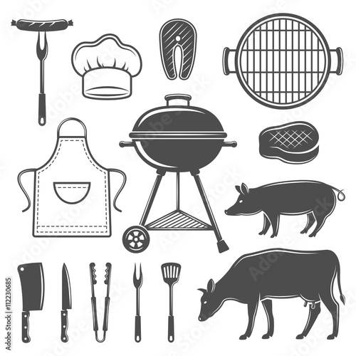 BBQ Decorative Graphic Flat Icons Set 