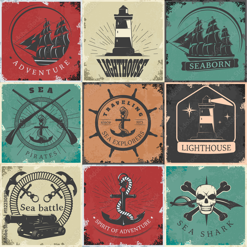 Fototapeta premium Sailing Vintage Stickers