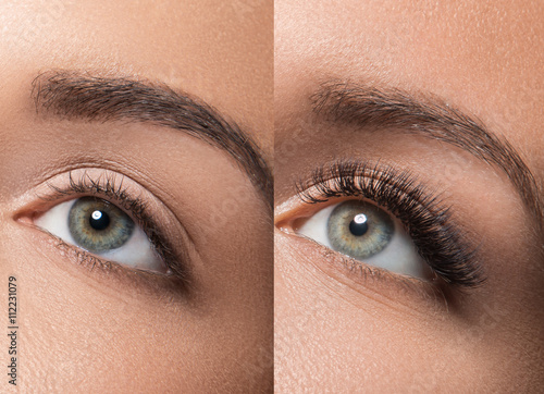 Eyes before and after eyelash extension