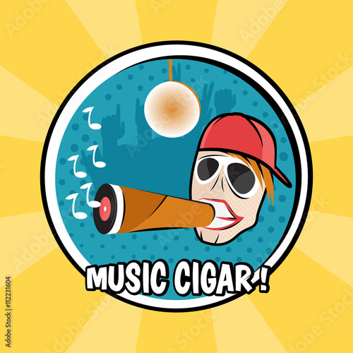 pop art poster with dj and cigar with vinyl vector illustration