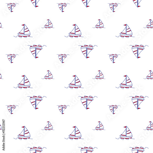 Seamless baby vector pattern. Many small colored sail boats on white background