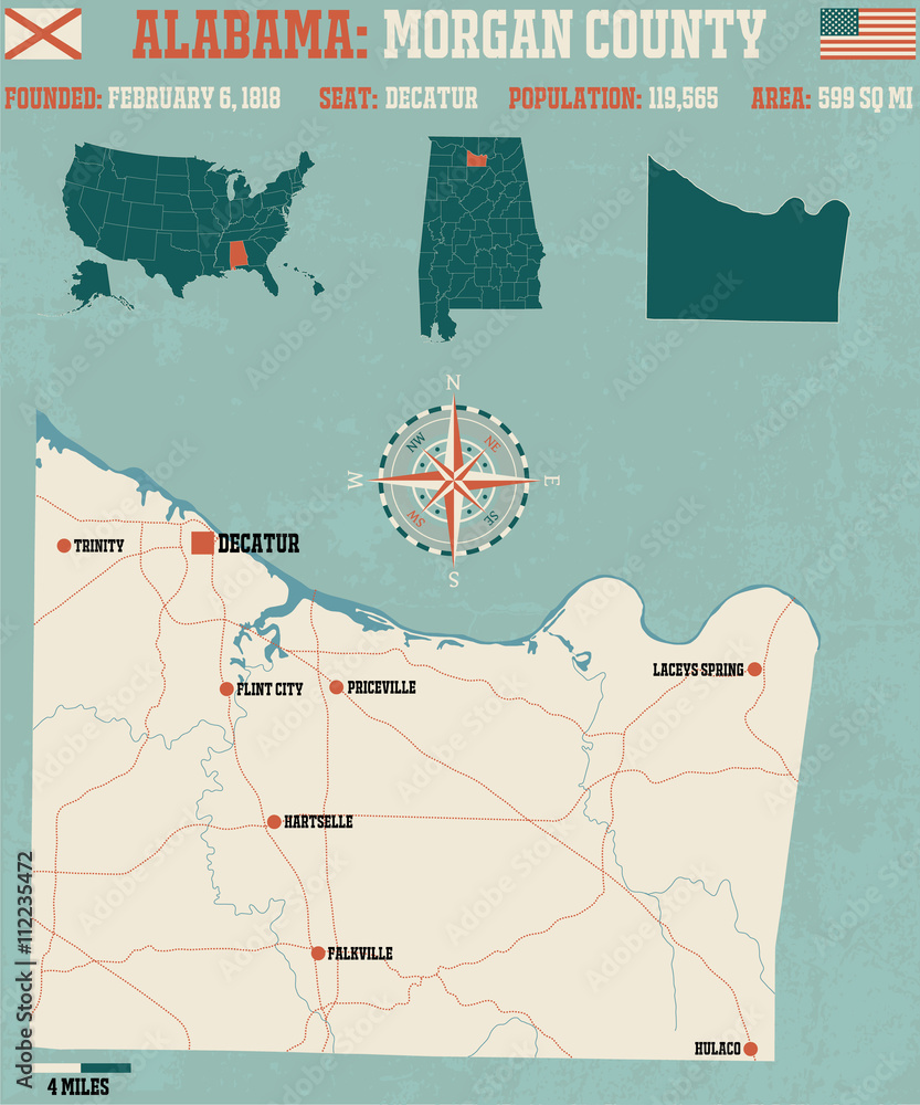 Fototapeta premium Large and detailed map and infos about Morgan County in Alabama