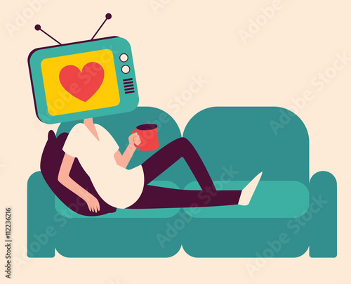 Cartoon TV Head Girl on a Sofa