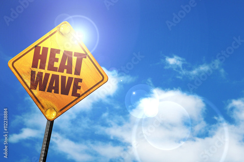 heatwave, 3D rendering, glowing yellow traffic sign photo