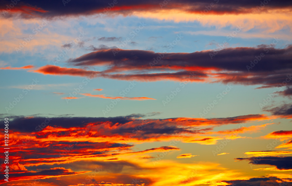 Sunset orange clouds in a blue sky Sunset orange clouds in a blue sky