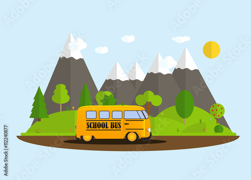 Back to School Background with Yellow Bus Vector Illustration