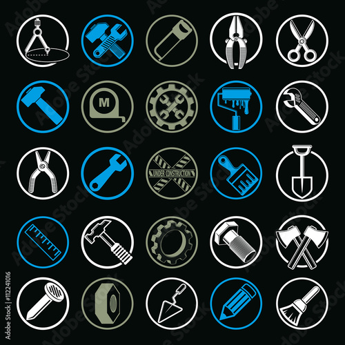 Stylized industrial icons, ...
