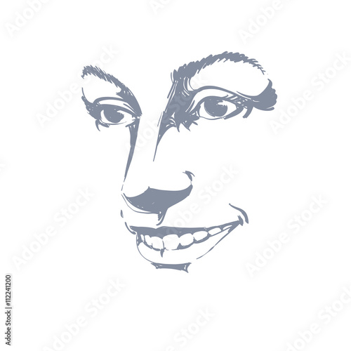 Vector art drawing, portrait of gorgeous happy smiling girl isol