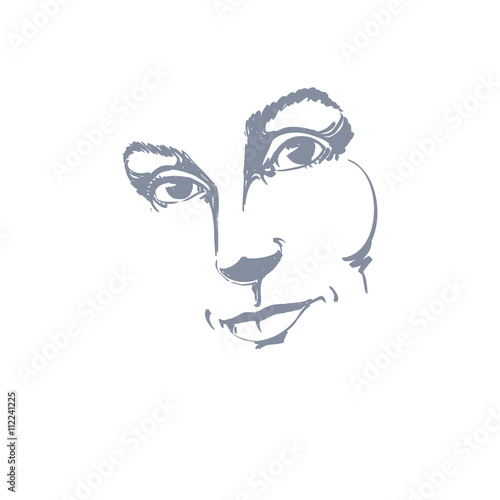 Creative hand-drawn art portrait of white-skin melancholic lady,