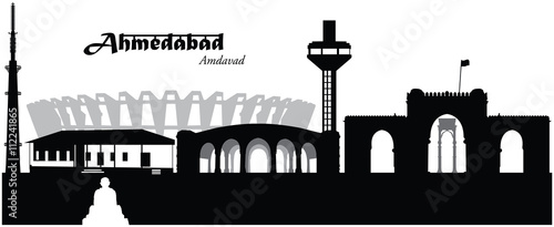 Vector illustration of the skyline cityscape of Ahmedabad, India