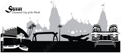 Vector illustration of the skyline cityscape of Surat, India