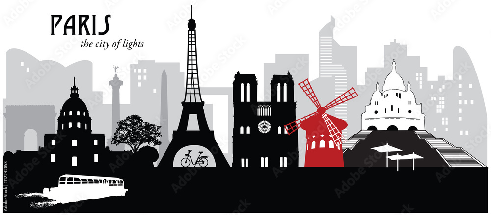 Naklejka premium Ilustracja wektorowa panoramę miasta Paryża, Francja