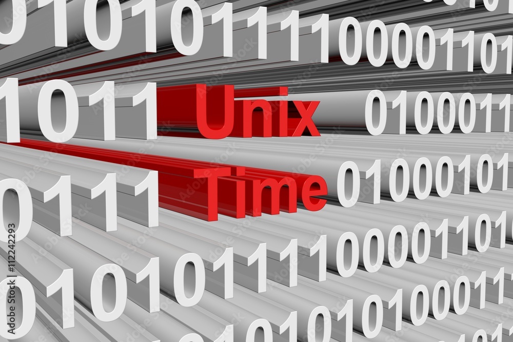 Unix time in binary code, 3D illustration