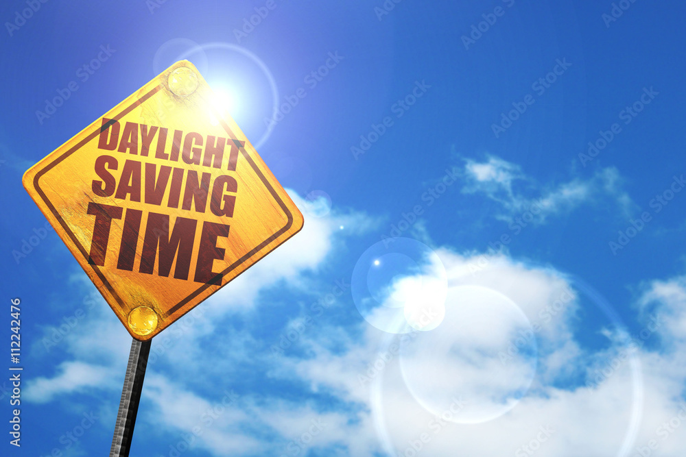 Ταπετσαρία daylight saving time, 3D rendering, glowing yellow traffic sign