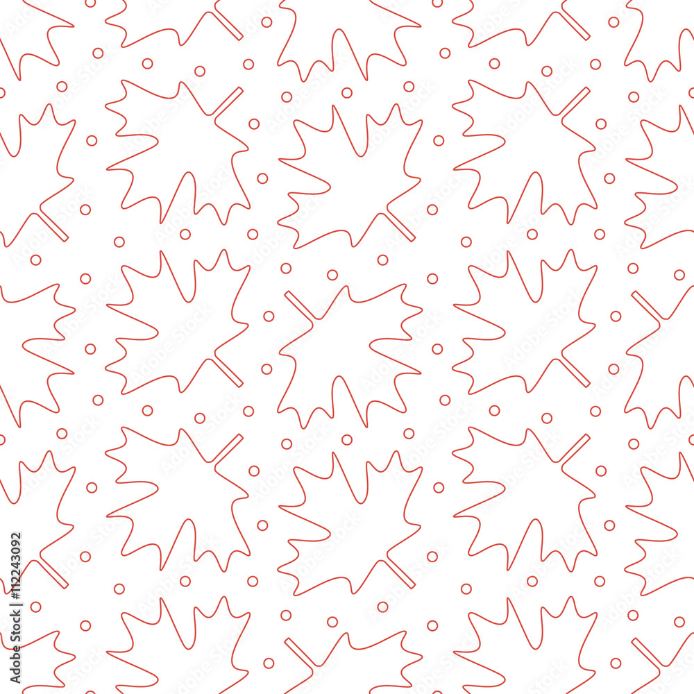 Maple leaf, outlined white and red symbol of Canada seamless pattern background. Maple leaf, outlined white and red symbol of Canada seamless pattern background.