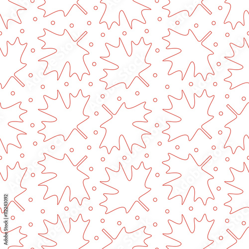 Maple leaf  outlined white and red symbol of Canada seamless pattern background.