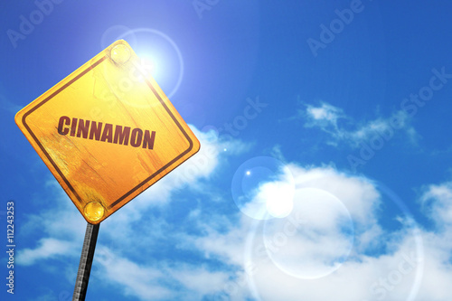 cinnamon, 3D rendering, glowing yellow traffic sign