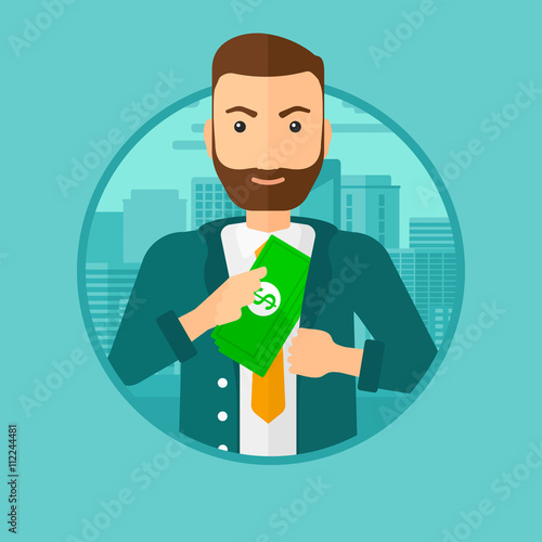 Man putting money in pocket.