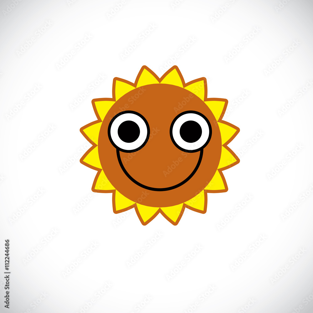 Yellow sun art illustration made with a smiling face. Vector met