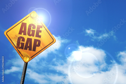 Fotografía age gap, 3D rendering, glowing yellow traffic sign