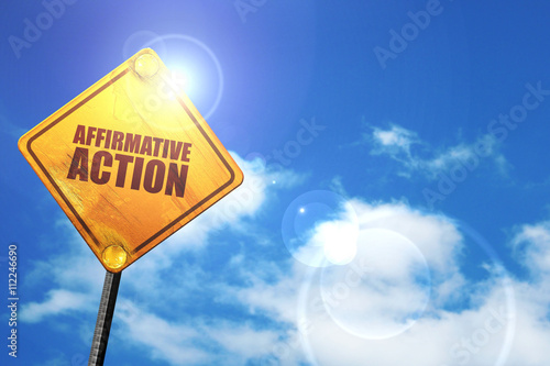 affirmative action, 3D rendering, glowing yellow traffic sign