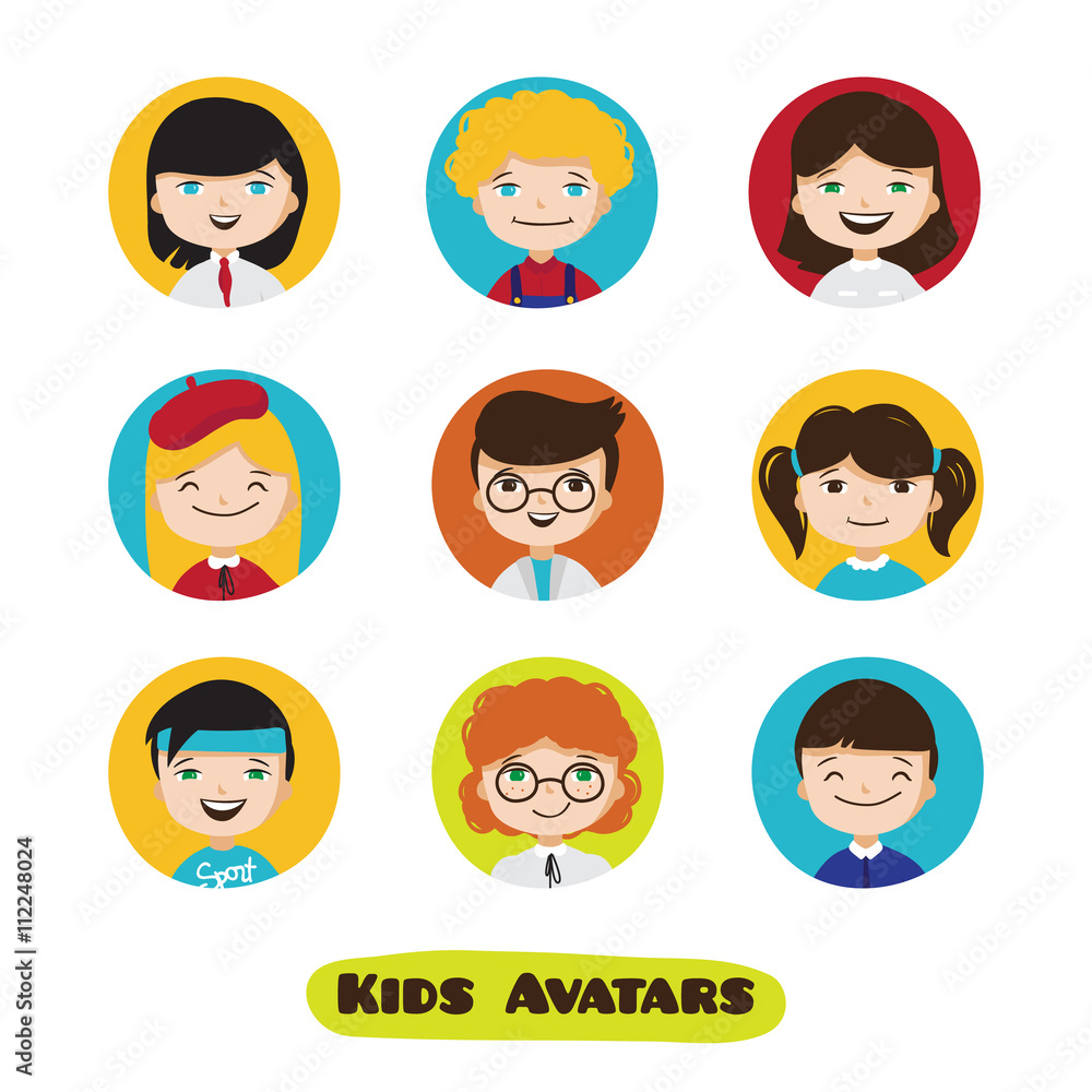 Vector cute cartoon kids avatars set. Children faces collection. Vector cute cartoon kids avatars set. Children faces collection.