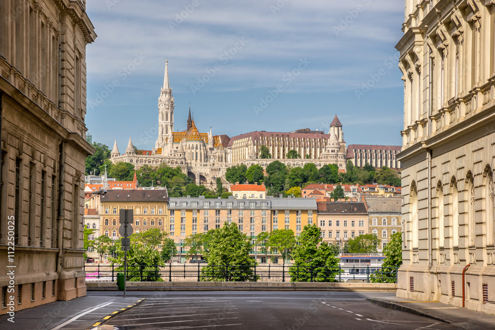 Matyas Church and the National Gallery overlooking the Danube River in Budapest