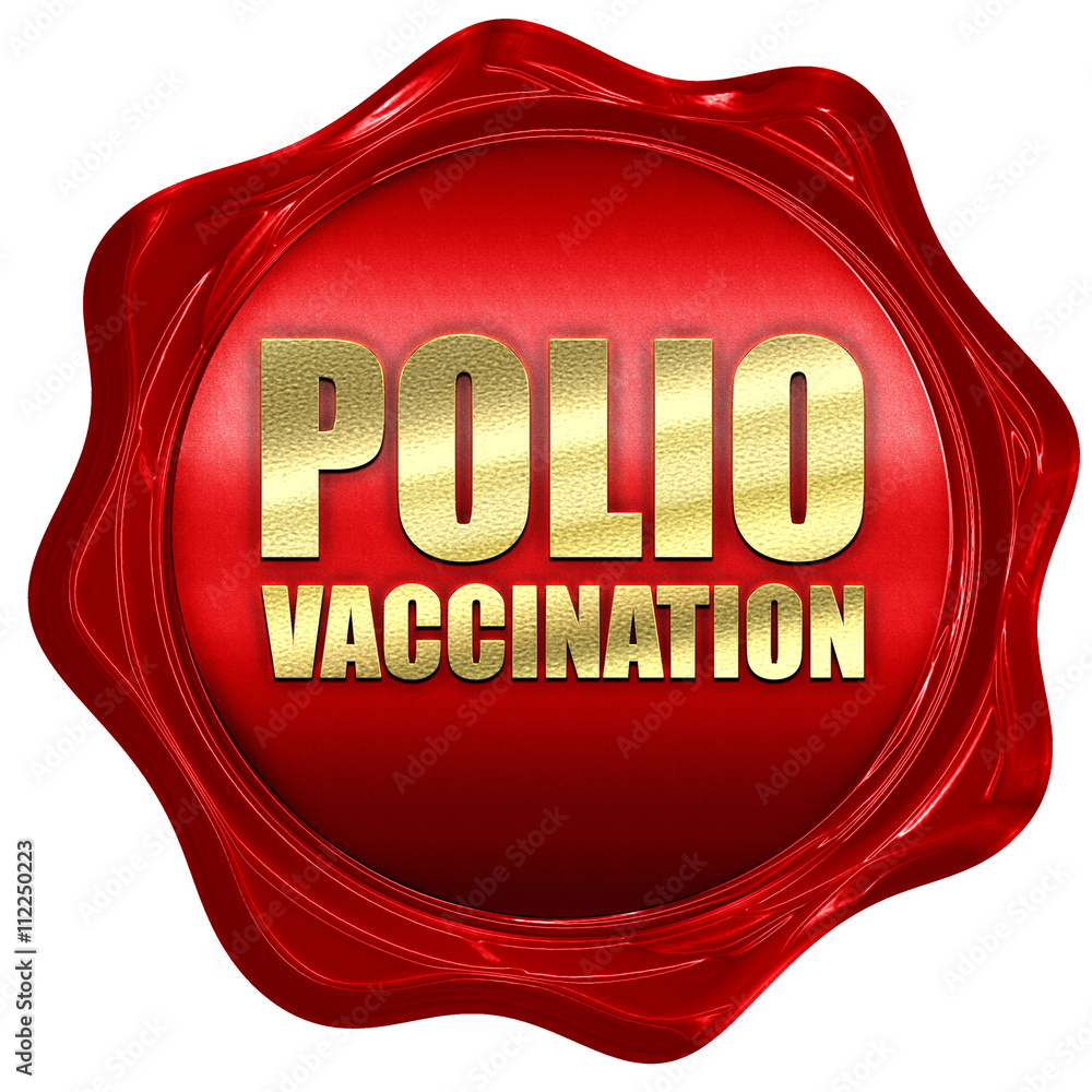 polio vaccination, 3D rendering, a red wax seal polio vaccination, 3D rendering, a red wax seal