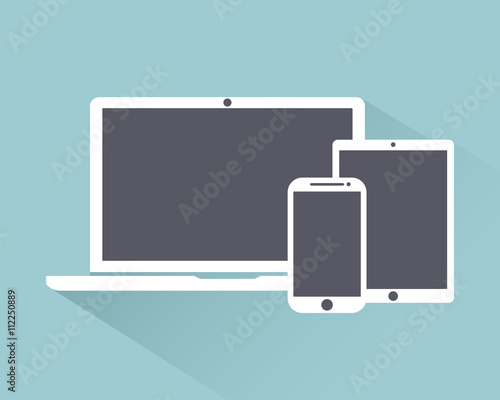 laptop, phone, tablet electronic device icons flat style template with shadow isolated on a bright background , stylish vector illustration eps10
