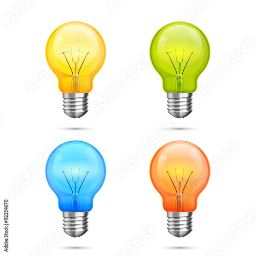 Lamp idea icon set, object color light, Vector illustration