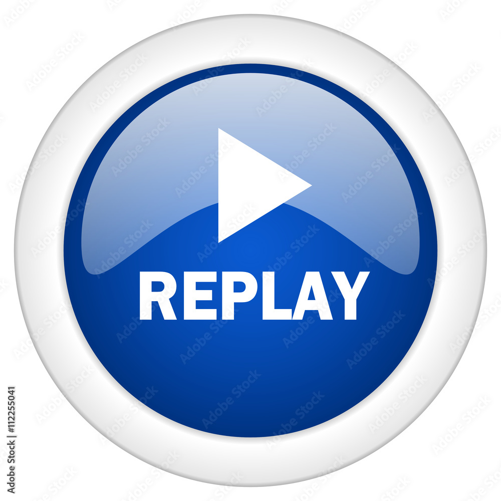 replay icon, circle blue glossy internet button, web and mobile app illustration replay icon, circle blue glossy internet button, web and mobile app illustration