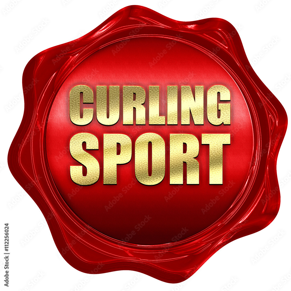 curling sports, 3D rendering, a red wax seal curling sports, 3D rendering, a red wax seal