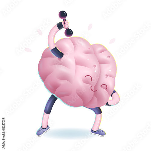 Train your brain series - the vector illustration of brains activity, dumbbells exercises. Part of a Brain collection.