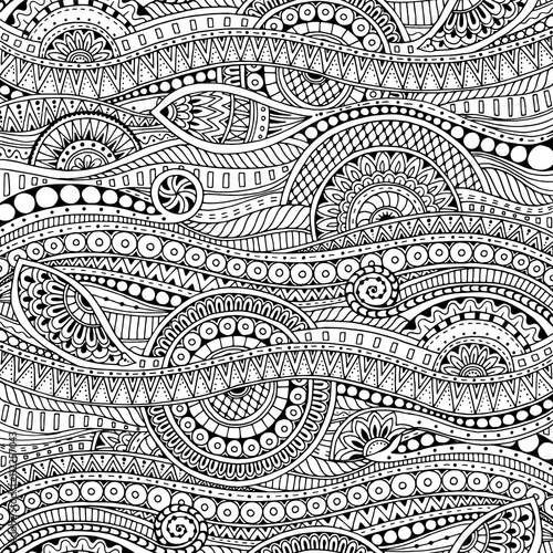 Ornamental ethnic black and white pattern. Floral background can