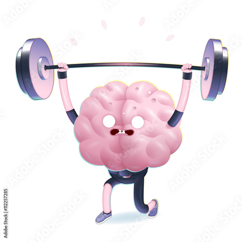 Train your brain series - the vector illustration of training brain activity, weightlifting. Part of a Brain collection.