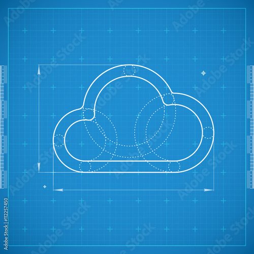 Blueprint of cloud. Stylized vector illustration.