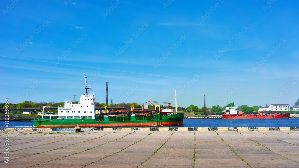 Dry cargo vessel at the Marina in Ventspils